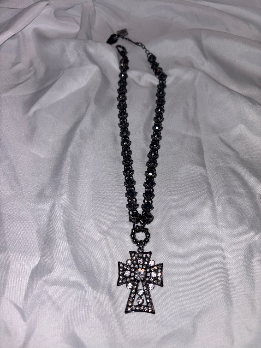 Sparkling Cross Pendant Necklace in Black and Silver